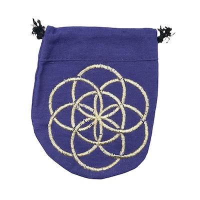 Purple Drawstring Pouches with Assorted Wiccan Symbols